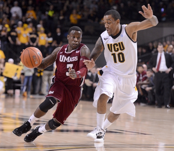 UMass point guard Chaz Williams takes the ball up the court against VCU in the two teams' meeting back on Feb. 14. Photo courtesy MCT